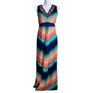 NY Collection Multicolored Beaded Front Chest Women’s Sleeveless Dress Size S